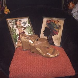 Areosoles Cork And Brown Leather Wedges